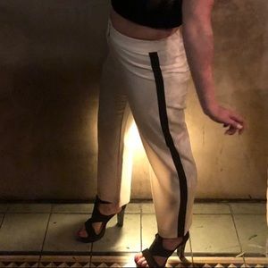 White, black stripe down the side lift trousers